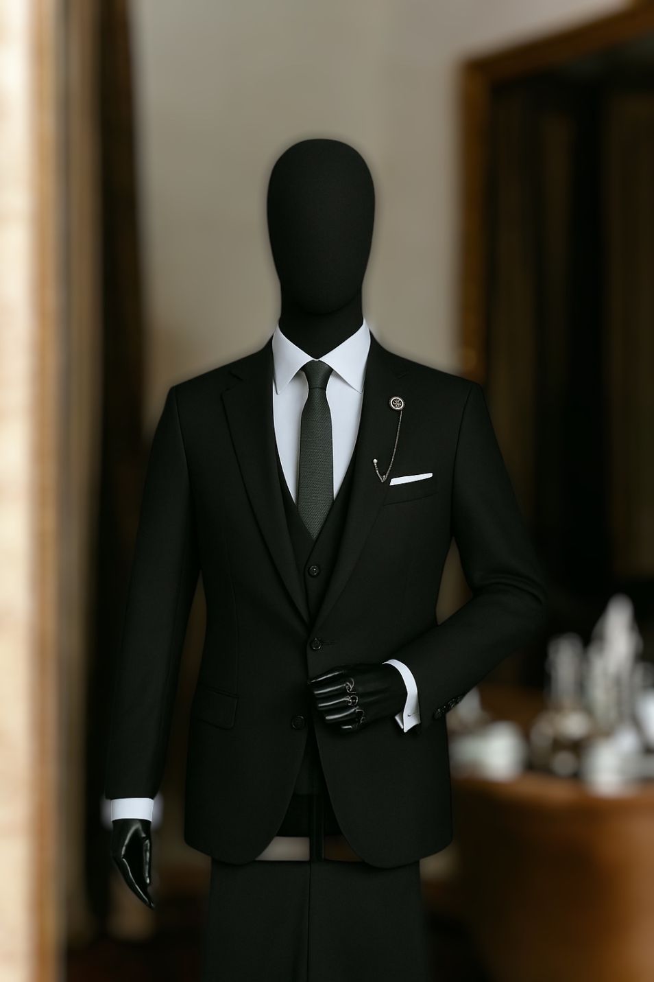 Costum negru din trei piese - C3000